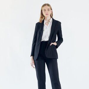 Black Pinstripes Blazer – Women’s Tailored Office Jacket
